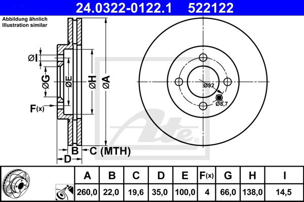 Bremsscheibe Vorderachse ATE 24.0322-0122.1 von ATE