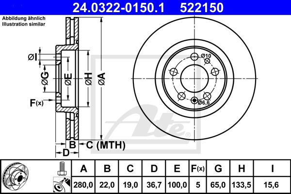 Bremsscheibe Vorderachse ATE 24.0322-0150.1 von ATE