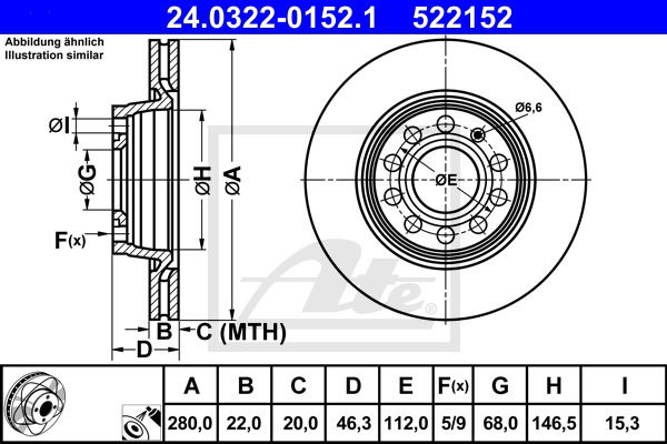 Bremsscheibe Vorderachse ATE 24.0322-0152.1 von ATE