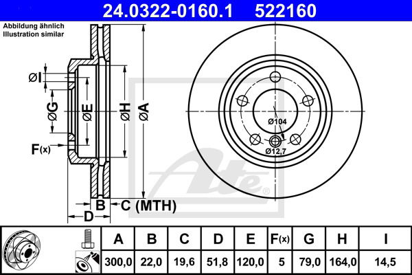 Bremsscheibe Vorderachse ATE 24.0322-0160.1 von ATE