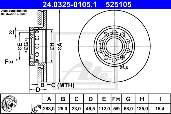 Bremsscheibe Vorderachse ATE 24.0325-0105.1 von ATE