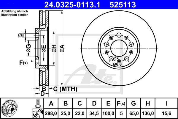 Bremsscheibe Vorderachse ATE 24.0325-0113.1 von ATE