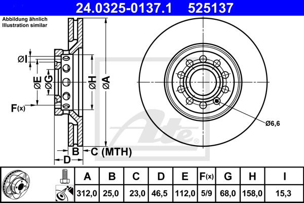 Bremsscheibe Vorderachse ATE 24.0325-0137.1 von ATE