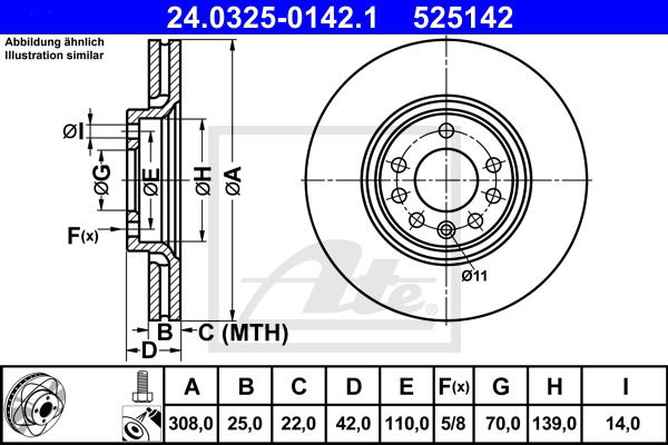 Bremsscheibe Vorderachse ATE 24.0325-0142.1 von ATE