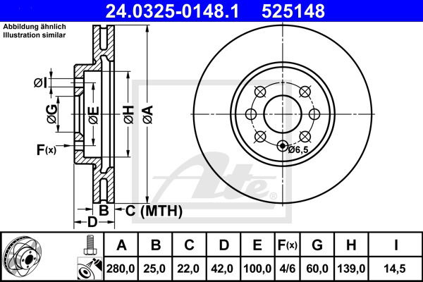 Bremsscheibe Vorderachse ATE 24.0325-0148.1 von ATE