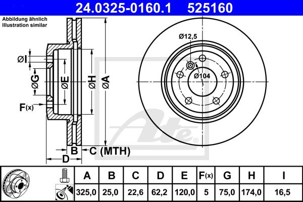 Bremsscheibe Vorderachse ATE 24.0325-0160.1 von ATE