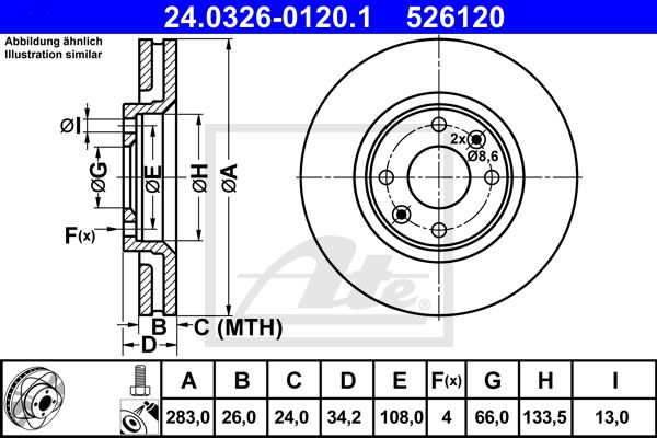 Bremsscheibe Vorderachse ATE 24.0326-0120.1 von ATE