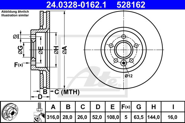 Bremsscheibe Vorderachse ATE 24.0328-0162.1 von ATE