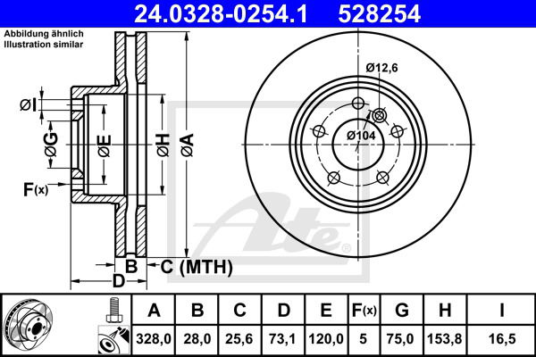 Bremsscheibe Vorderachse ATE 24.0328-0254.1 von ATE