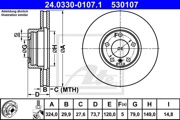 Bremsscheibe Vorderachse ATE 24.0330-0107.1 von ATE