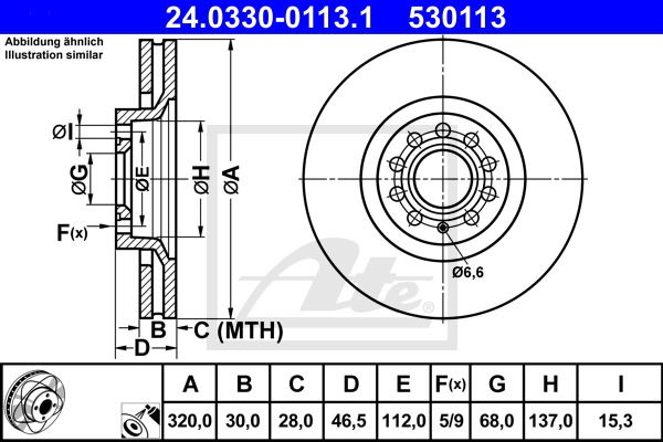 Bremsscheibe Vorderachse ATE 24.0330-0113.1 von ATE