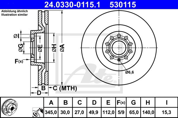 Bremsscheibe Vorderachse ATE 24.0330-0115.1 von ATE