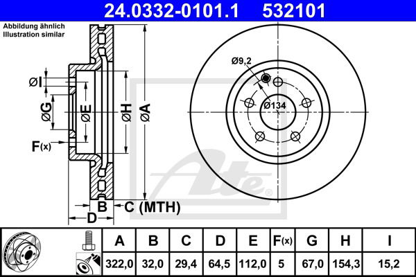 Bremsscheibe Vorderachse ATE 24.0332-0101.1 von ATE