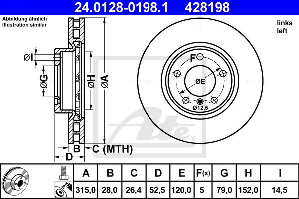 Bremsscheibe Vorderachse links ATE 24.0128-0198.1 von ATE