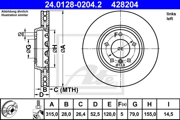 Bremsscheibe Vorderachse links ATE 24.0128-0204.2 von ATE