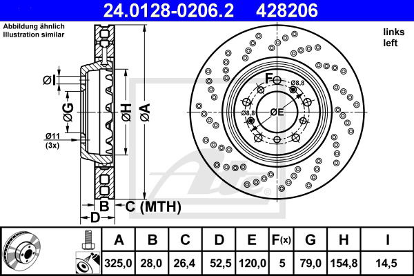 Bremsscheibe Vorderachse links ATE 24.0128-0206.2 von ATE