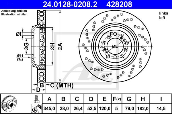 Bremsscheibe Vorderachse links ATE 24.0128-0208.2 von ATE