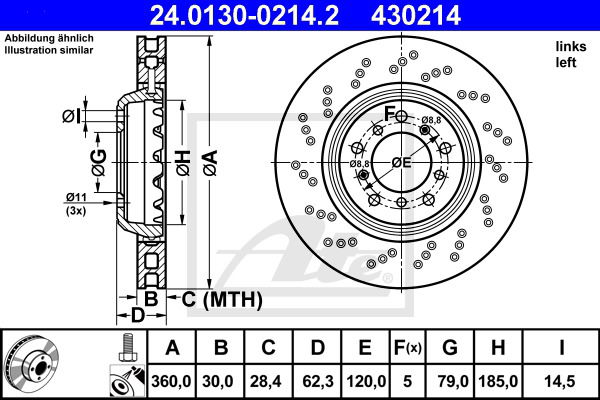 Bremsscheibe Vorderachse links ATE 24.0130-0214.2 von ATE