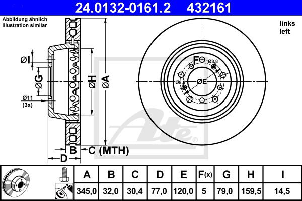 Bremsscheibe Vorderachse links ATE 24.0132-0161.2 von ATE