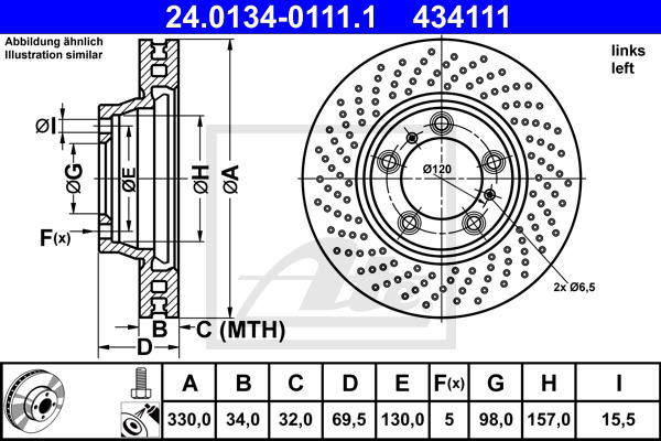 Bremsscheibe Vorderachse links ATE 24.0134-0111.1 von ATE