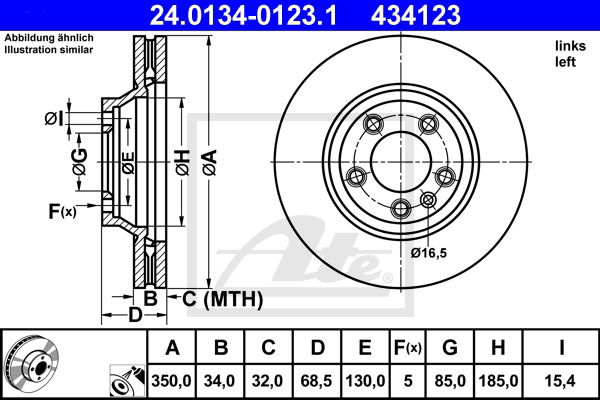 Bremsscheibe Vorderachse links ATE 24.0134-0123.1 von ATE