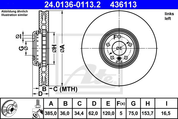 Bremsscheibe Vorderachse links ATE 24.0136-0113.2 von ATE