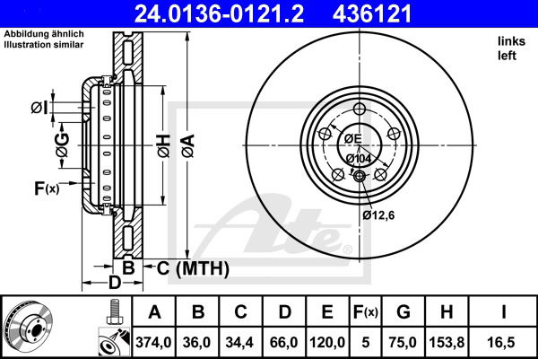 Bremsscheibe Vorderachse links ATE 24.0136-0121.2 von ATE