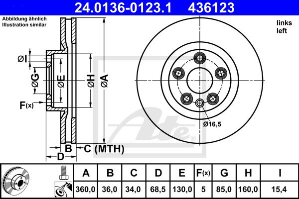 Bremsscheibe Vorderachse links ATE 24.0136-0123.1 von ATE