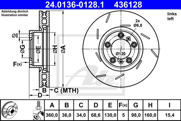 Bremsscheibe Vorderachse links ATE 24.0136-0128.1 von ATE