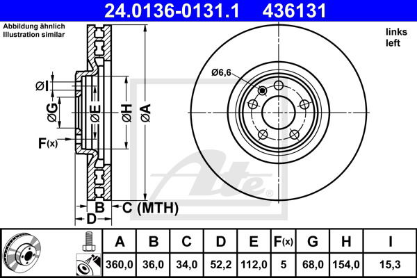 Bremsscheibe Vorderachse links ATE 24.0136-0131.1 von ATE