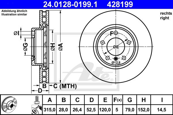 Bremsscheibe Vorderachse rechts ATE 24.0128-0199.1 von ATE