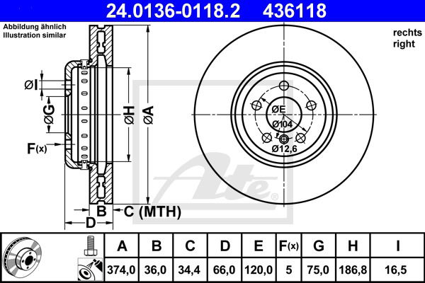 Bremsscheibe Vorderachse rechts ATE 24.0136-0118.2 von ATE