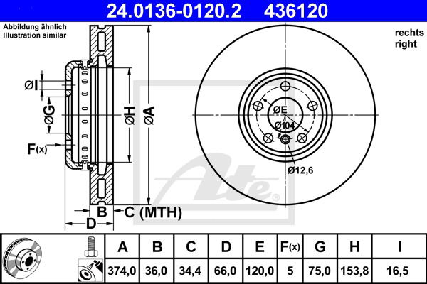 Bremsscheibe Vorderachse rechts ATE 24.0136-0120.2 von ATE