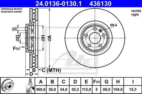 Bremsscheibe Vorderachse rechts ATE 24.0136-0130.1 von ATE