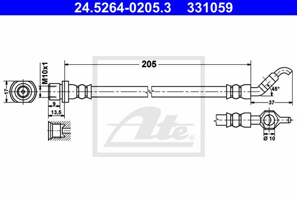 Bremsschlauch Hinterachse ATE 24.5264-0205.3 von ATE