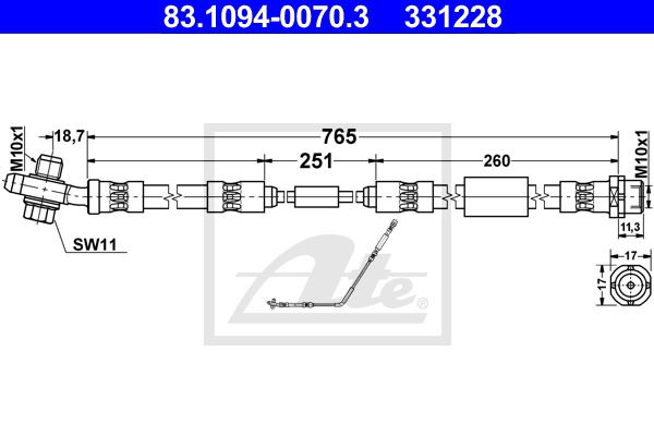 Bremsschlauch Hinterachse ATE 83.1094-0070.3 von ATE