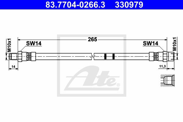 Bremsschlauch Hinterachse ATE 83.7704-0266.3 von ATE