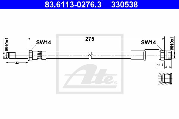 Bremsschlauch Hinterachse am Bremssattel ATE 83.6113-0276.3 von ATE