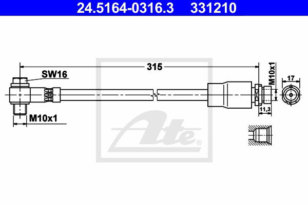 Bremsschlauch Hinterachse links ATE 24.5164-0316.3 von ATE