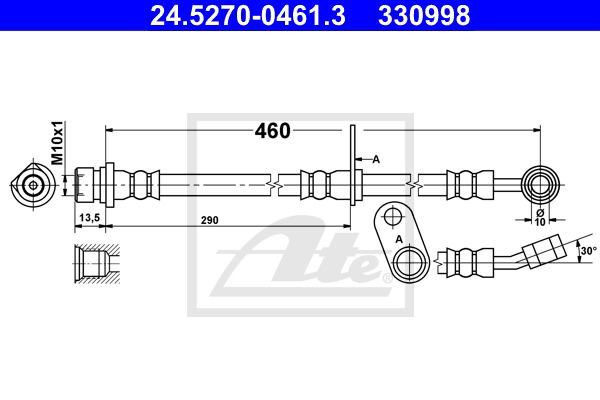 Bremsschlauch Hinterachse links ATE 24.5270-0461.3 von ATE