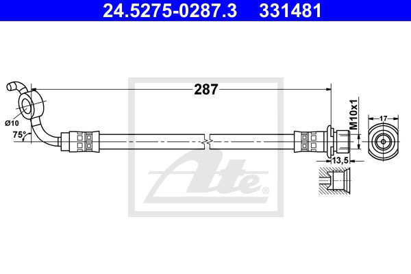 Bremsschlauch Hinterachse links ATE 24.5275-0287.3 von ATE