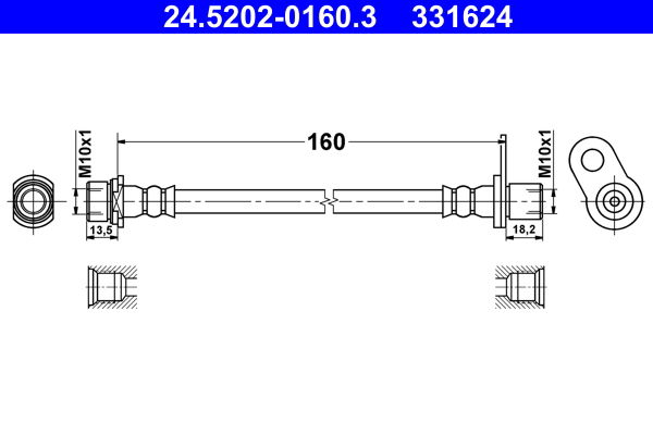 Bremsschlauch Hinterachse links innen ATE 24.5202-0160.3 von ATE