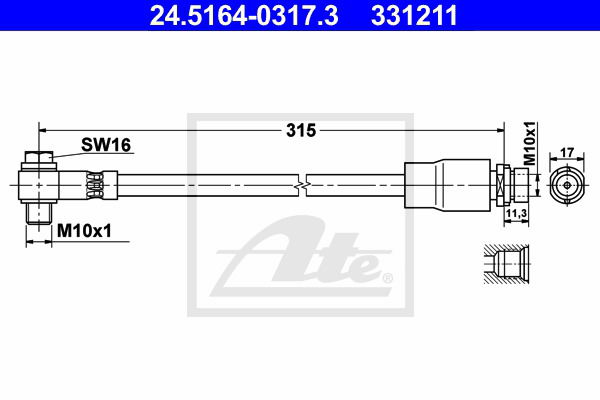 Bremsschlauch Hinterachse rechts ATE 24.5164-0317.3 von ATE