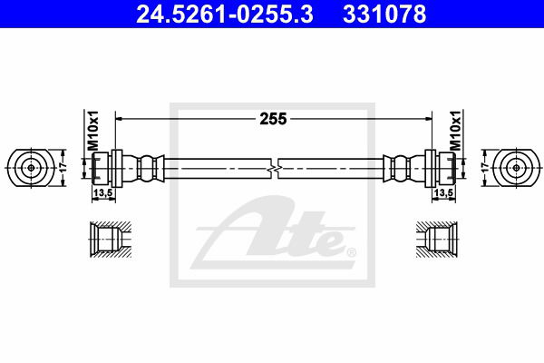 Bremsschlauch Hinterachse rechts ATE 24.5261-0255.3 von ATE