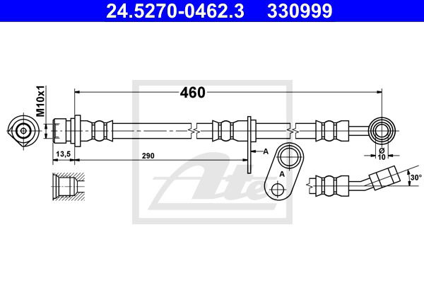 Bremsschlauch Hinterachse rechts ATE 24.5270-0462.3 von ATE