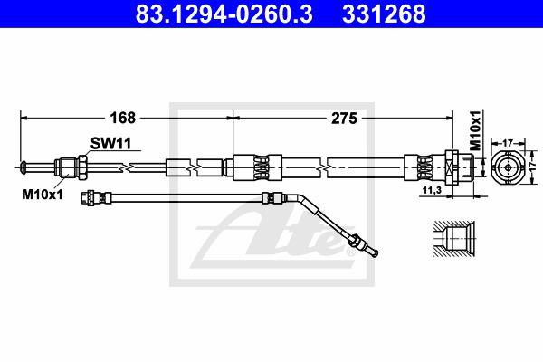 Bremsschlauch Hinterachse rechts ATE 83.1294-0260.3 von ATE