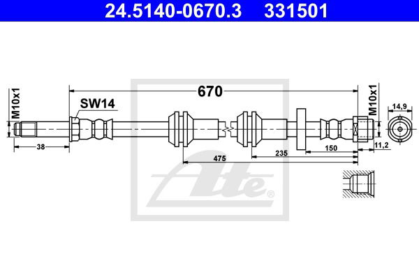 Bremsschlauch Vorderachse ATE 24.5140-0670.3 von ATE