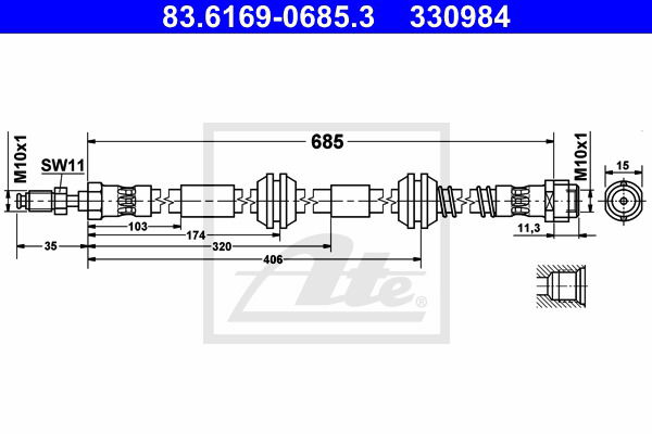 Bremsschlauch Vorderachse ATE 83.6169-0685.3 von ATE