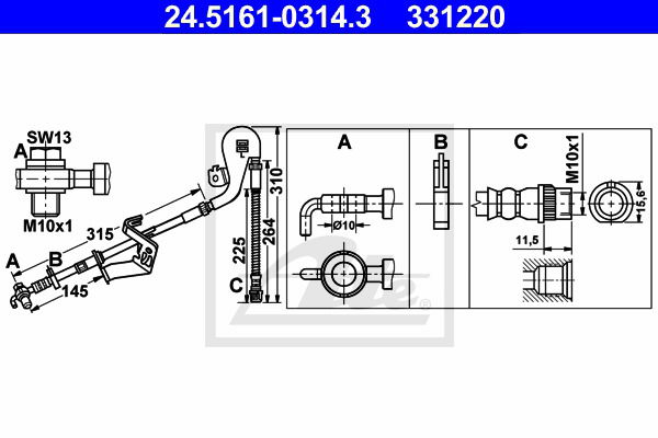 Bremsschlauch Vorderachse links ATE 24.5161-0314.3 von ATE