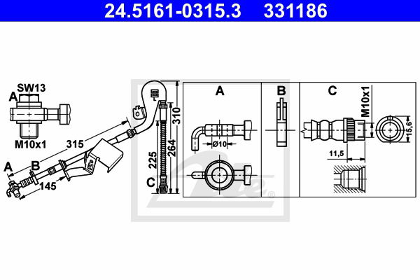 Bremsschlauch Vorderachse links ATE 24.5161-0315.3 von ATE